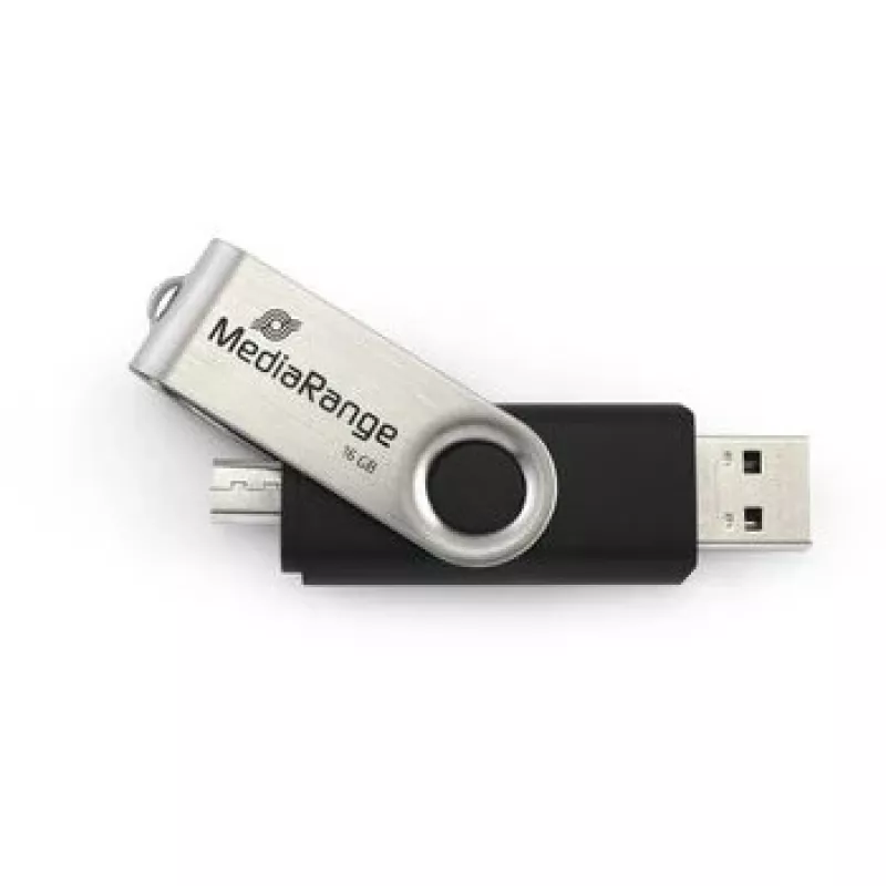 MEDIARANGE MR931-2 - 16 GB - USB Type-A / Micro-USB - 2.0 - 15 MB/s - swivel ring - Silver - Black