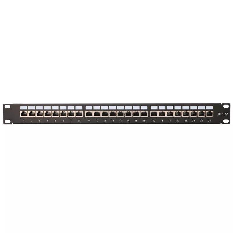 Extralink CAT6A STP 24-Port Shielded Patch Panel, 1U 19-Inch Rackmount, 10G Ready, Black