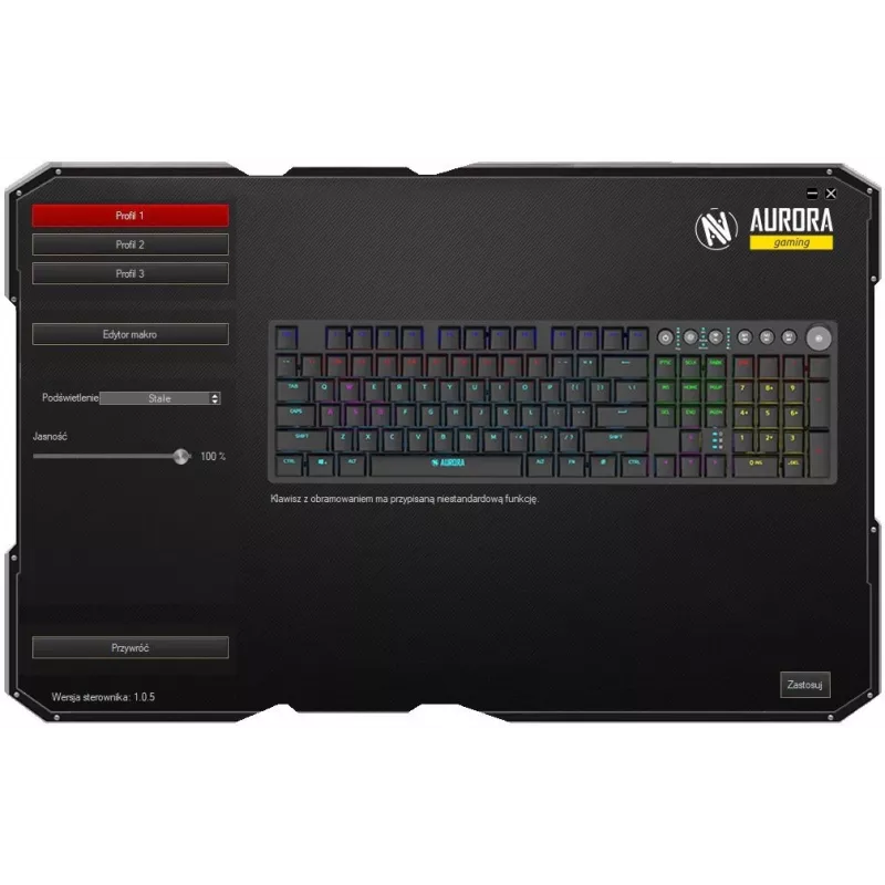 iBOX Aurora K-6 IKGMK6 Mechanical Low-Profile Gaming Keyboard, Wired + RF Wireless + Bluetooth, KRGD Red switches, LED backlight, QWERTY English, Black