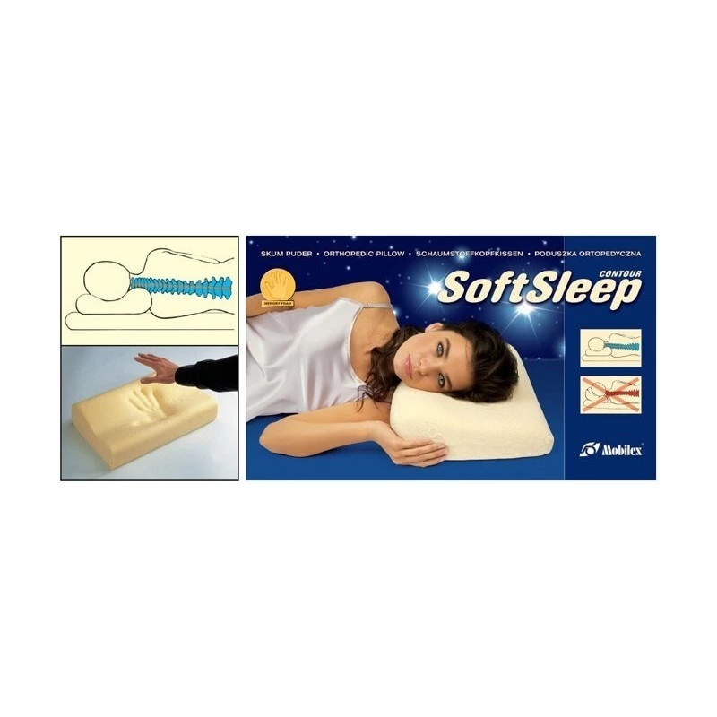 Orthopaedic pillow Mobilex SoftSleep L size, ergonomic foam, 500×300×120 mm, density 50 kg/m³