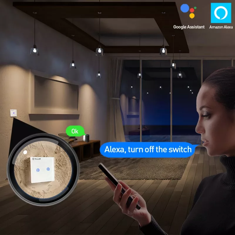 Smart WiFi switch Tellur SS2N — 2-port, 1800W total, 10A per channel