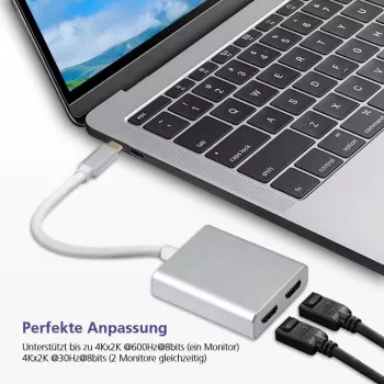 helos USB 3.1 Type-C splitter 288384 — 2x HDMI 4K, silver