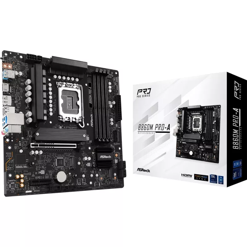 Motherboard ASRock B860M Pro-A micro ATX — Intel B860, LGA 1851, DDR5, 4 DIMM, up to 256 GB, 2.5Gb Ethernet