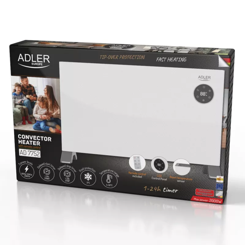 Convection heater Adler AD 7752 LCD with remote control White