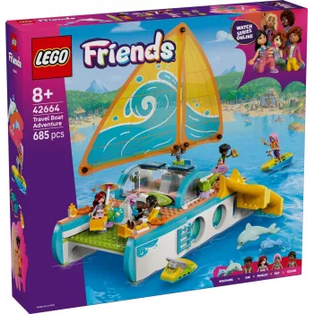LEGO Friends playset Travel Boat Adventure 42664 — 685 pieces, 4 mini-dolls, ages 8+, 260×190×320 mm