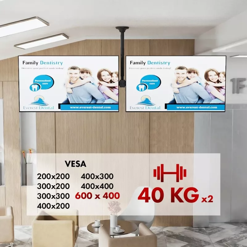 Ceiling mount MACLEAN MC-111 B for two TVs, max load 2×40 kg, max VESA 600×400
