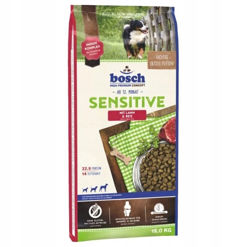 Dry dog food Bosch Sensitive with Lamb & Rice for adult dogs 10–15.9 kg, chicken-free, 21.5% protein, 10.5% fat