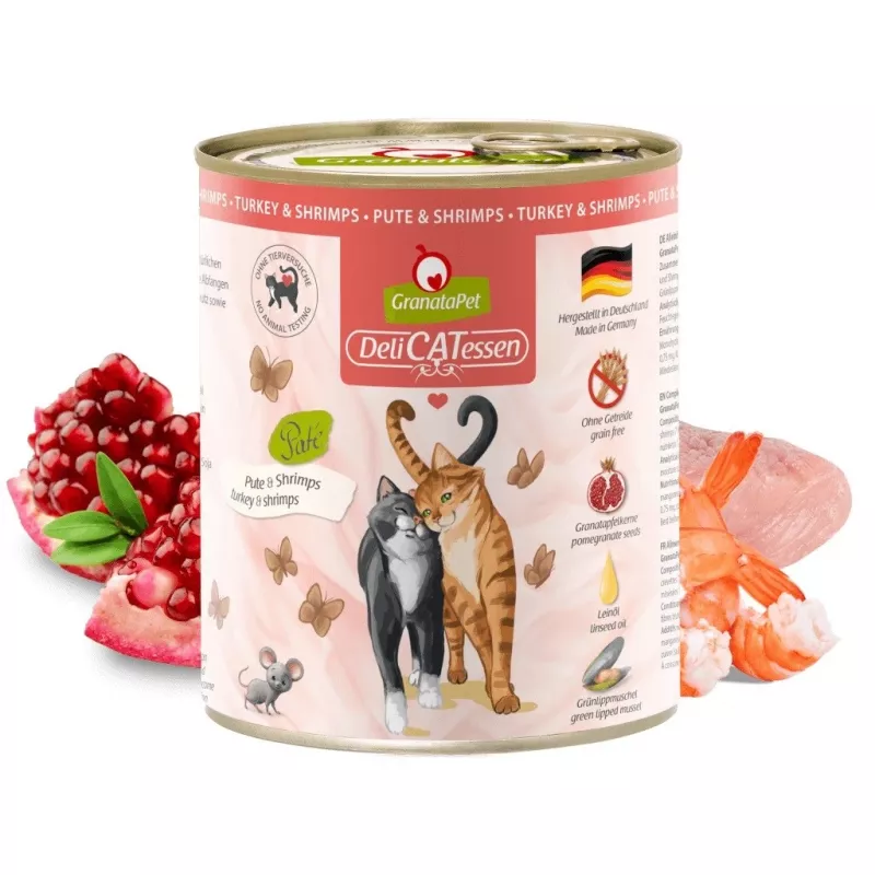 Wet cat food Fox4Pets GRANATAPET DeliCATessen Turkey and Shrimps, grain‑free, 800 g, complete adult feed