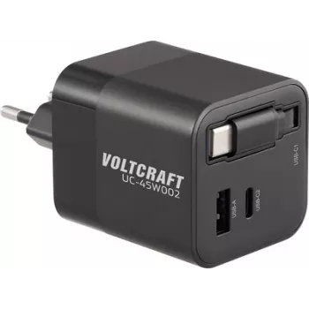 VOLTCRAFT UC-45W002 USB Charger 45 W 1x USB-A, 2x USB-C® USB PD Black Indoor Area GaN, USB Power Delivery (USB-PD), Fast Charger (VC-17330925)