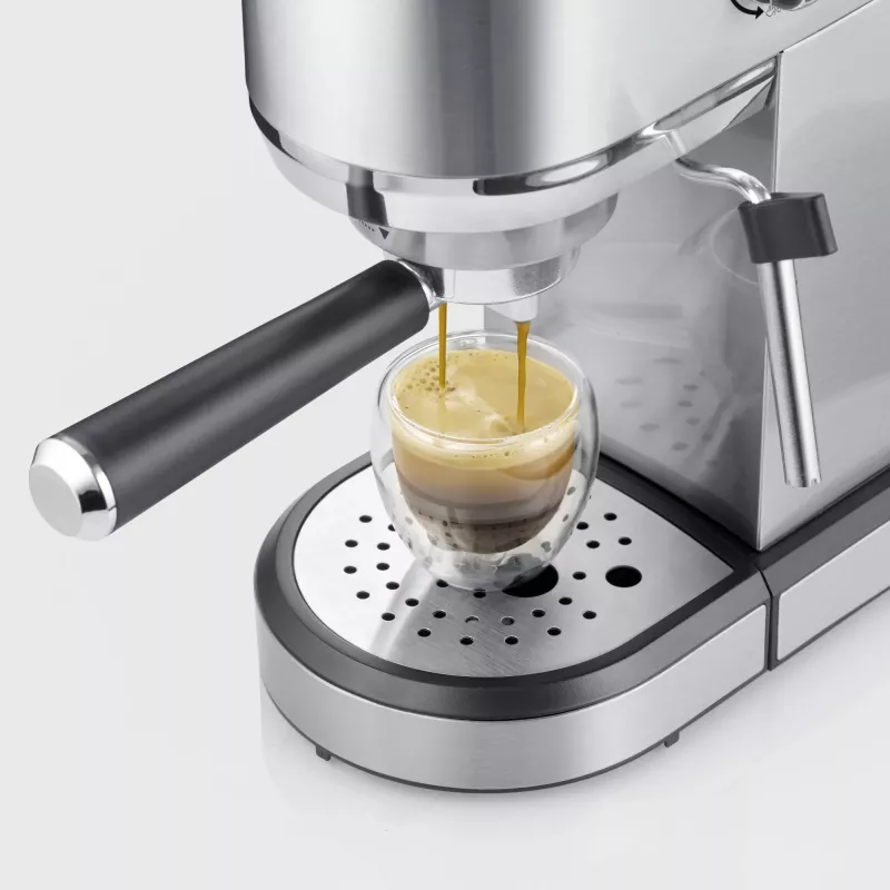 Espresso machine SEVERIN Newspresa KA 5997 — semi-automatic, 1 L water tank, 1350 W, ground coffee input, black/brushed steel/chrome