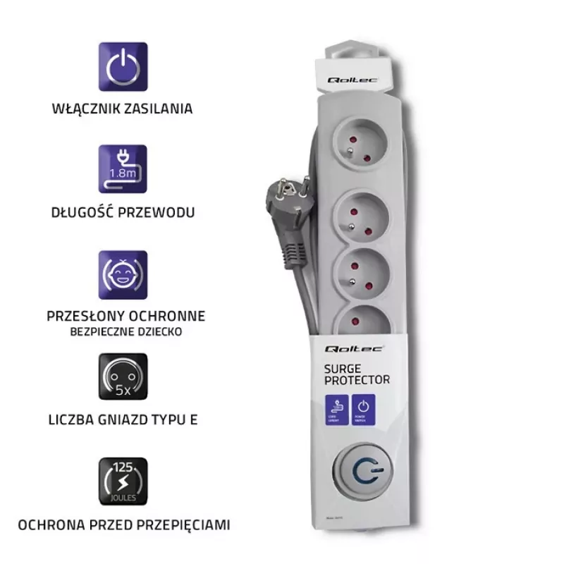 Surge Protector Qoltec 50270 Grey 5 AC outlets 230V