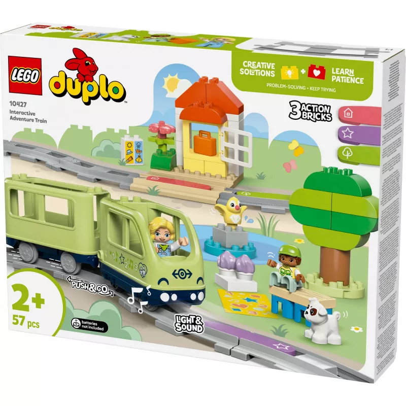 Toy train set LEGO DUPLO Interactive Adventure Railway 10427, 57 pieces, 2 minifigures, for ages 2+