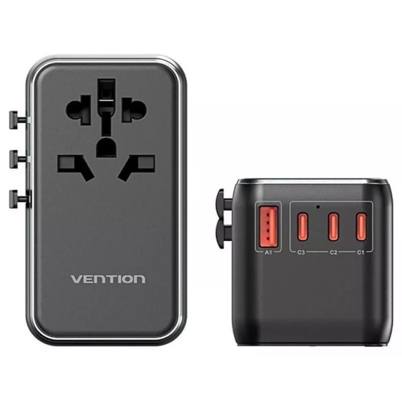 Charger Vention FJGB0 100W GaN with 3× USB-C and 1× USB-A, Black