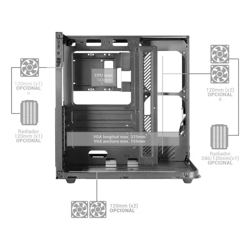 PC Midi Tower Case TACENS Mars Gaming MC-INFINIOLITE, Black, Tempered Glass, supports ATX/Micro-ATX/Mini-ITX, 120 mm fans