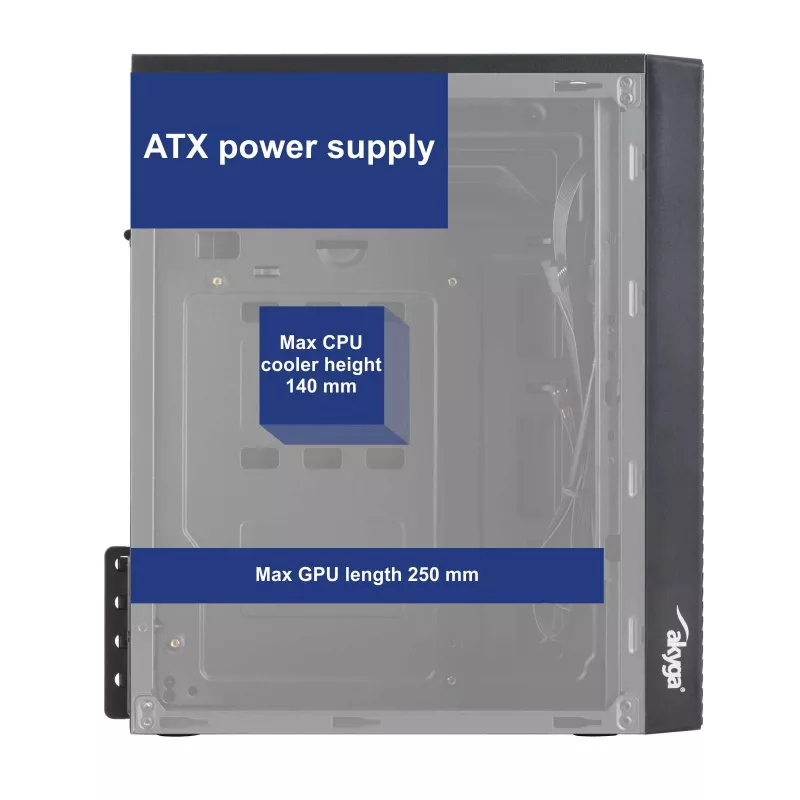 Akyga AK35BK Micro ATX Computer Case, Micro ATX / Flex ATX / Mini ITX, 2x USB 2.0, without PSU, Black