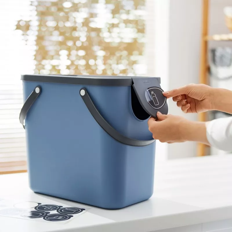 Waste container rotho Albula 25 L rectangular, technopolymer, blue, 400×340×235 mm