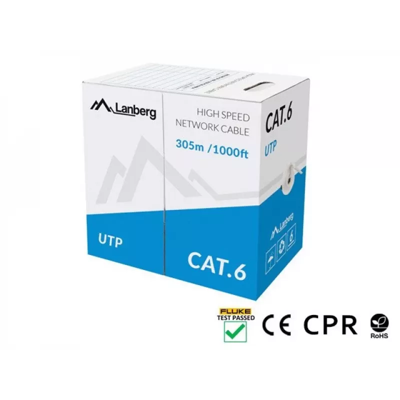 LANBERG networking cable Cat6 U/UTP LCU6-11CU-0305-S, 305 m, 23 AWG, grey, HDPE jacket