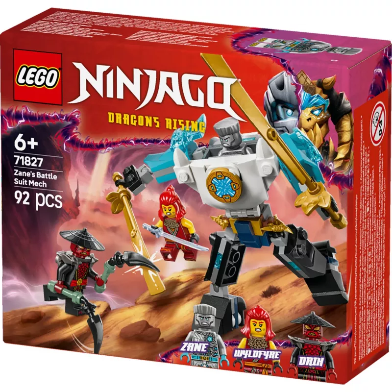 LEGO NINJAGO set 71827 Zane's Battle Suit Mech, 92 pieces, 2 minifigures, height 100 mm, age 6+