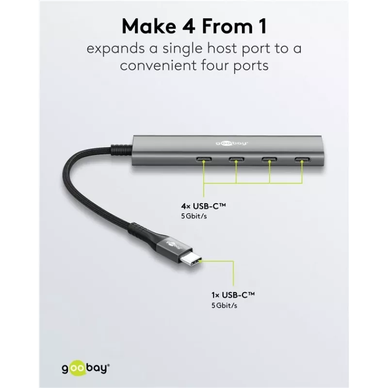 Goobay Slim 4-Port USB-Hub USB-C auf 5 Gbit/s - -Plug> 4x -Socket (76564)
