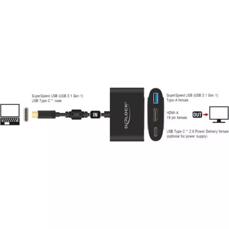 DeLOCK - External Videoadapter - VL101 - USB-C 3,1 - HDMI - Grey - retail (62991)