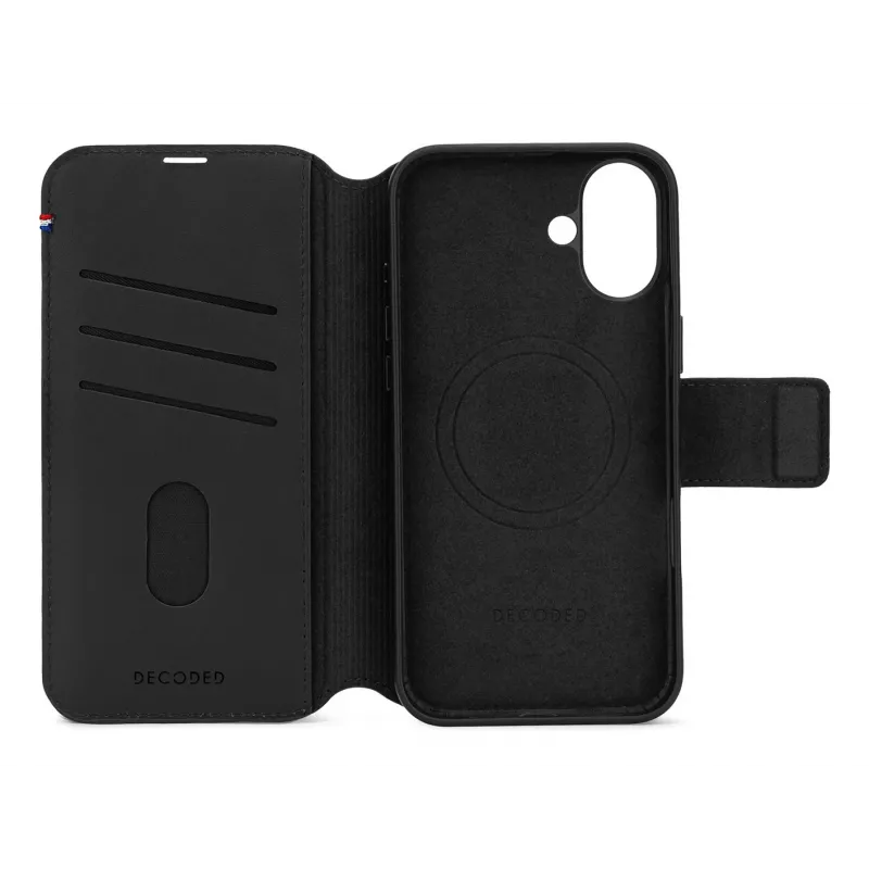 Leather case for iPhone 16, black