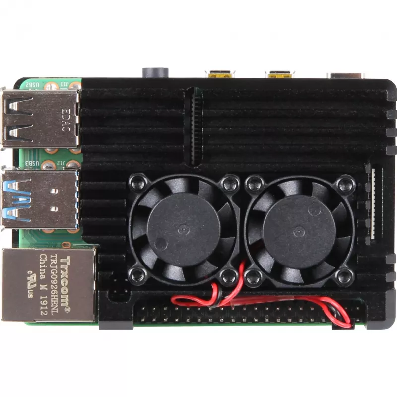 JOY-IT RPI CASE ALU07F - Enclosure for Raspberry Pi 4, Alu, Fan, black (RB-ALUCASEP4+07FAN)