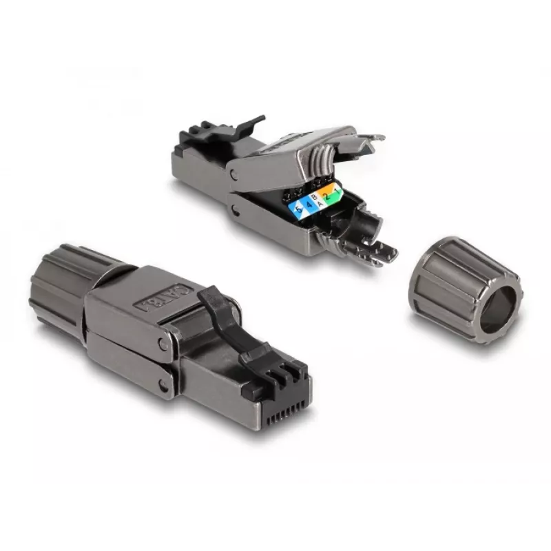Network Cable DeLOCK RJ45 plug Cat.8.1 STP toolfree Black