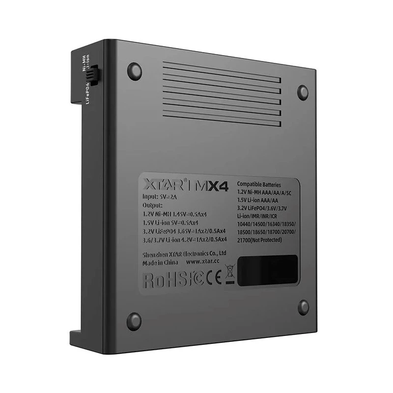 Battery charger XTAR MX4 4-slot universal Li-ion NiMH USB-C, black, supports 4 batteries