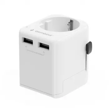 Universal travel adapter GEMBIRD TPA-EU2A12-01-W 12W USB power adapter for international outlets