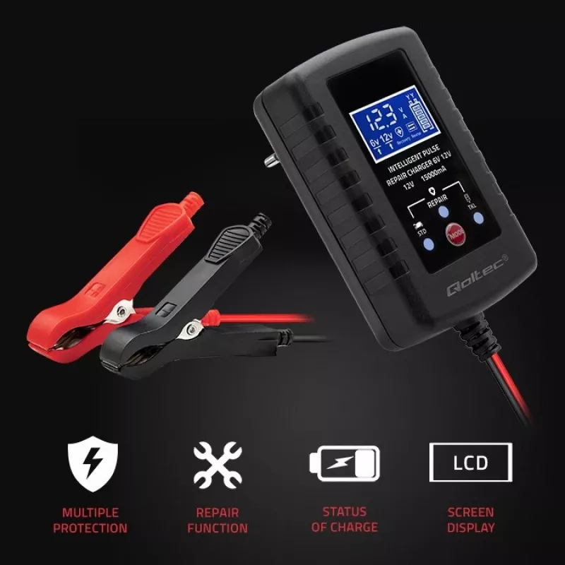 Battery charger QOLTEC 52426 for AGM/GEL/STANDARD batteries 6V/12V 2A with LED display