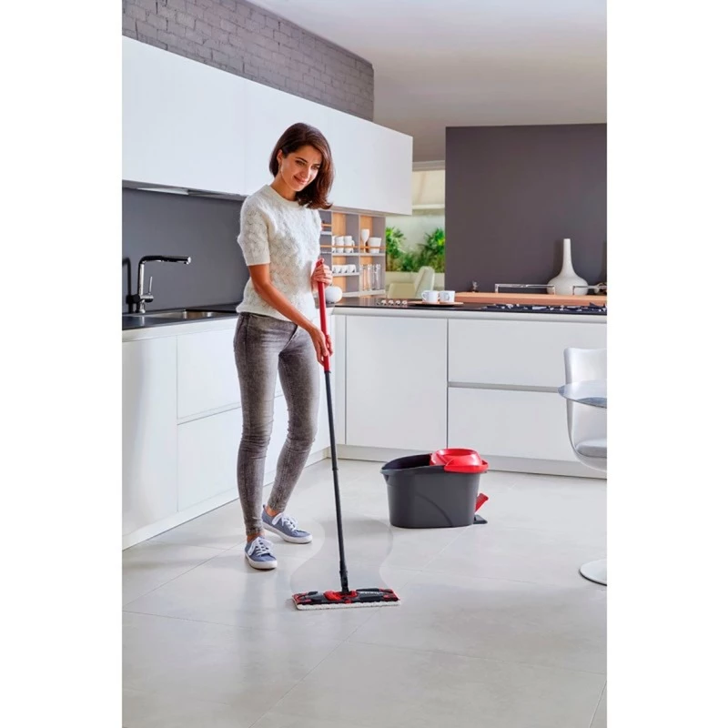 Mopping system bucket VILEDA 140827 – black fiber, wet cleaning, telescopic handle 130 cm, 35 cm grip, for laminate/tiles/wood