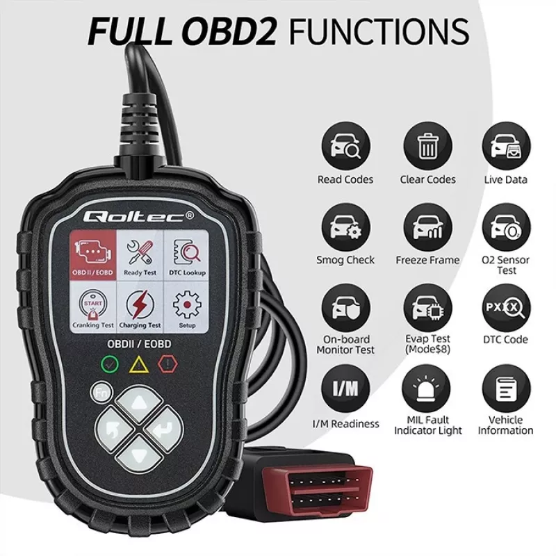 OBDII diagnostic tester QOLTEC ProLine 50685 — vehicle OBD-II scanner for 8V/25V systems