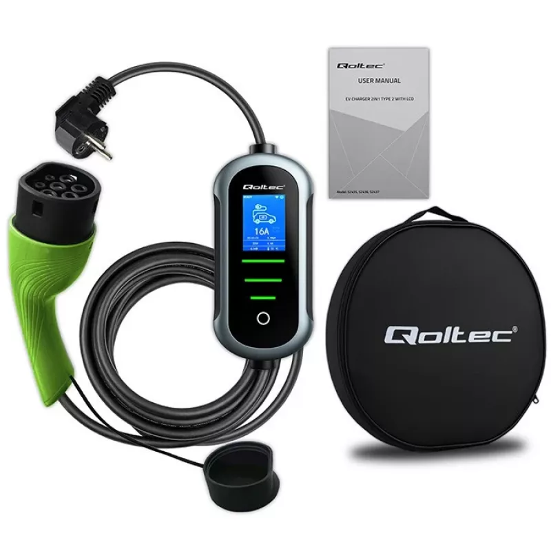 Electric vehicle charger QOLTEC EV car charger w/ adjust. Type2 2in1 3.5kW – compact AC charger, Type 2, 3.5 kW