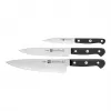 Knife set ZWILLING Gourmet 3 pcs — forged steel blades 10/16/20 cm, black plastic handles, dishwasher safe