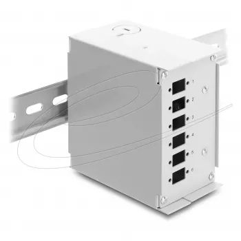Patch panel DELOCK 6‑port for SC simplex or LC duplex, grey metal, DIN‑rail mounting