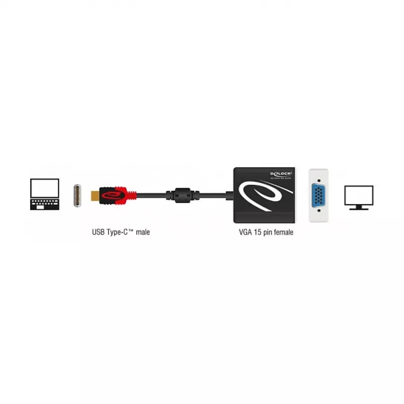 Video Cable Adapter DeLOCK 62994 USB Type-C to VGA 0.2m Black