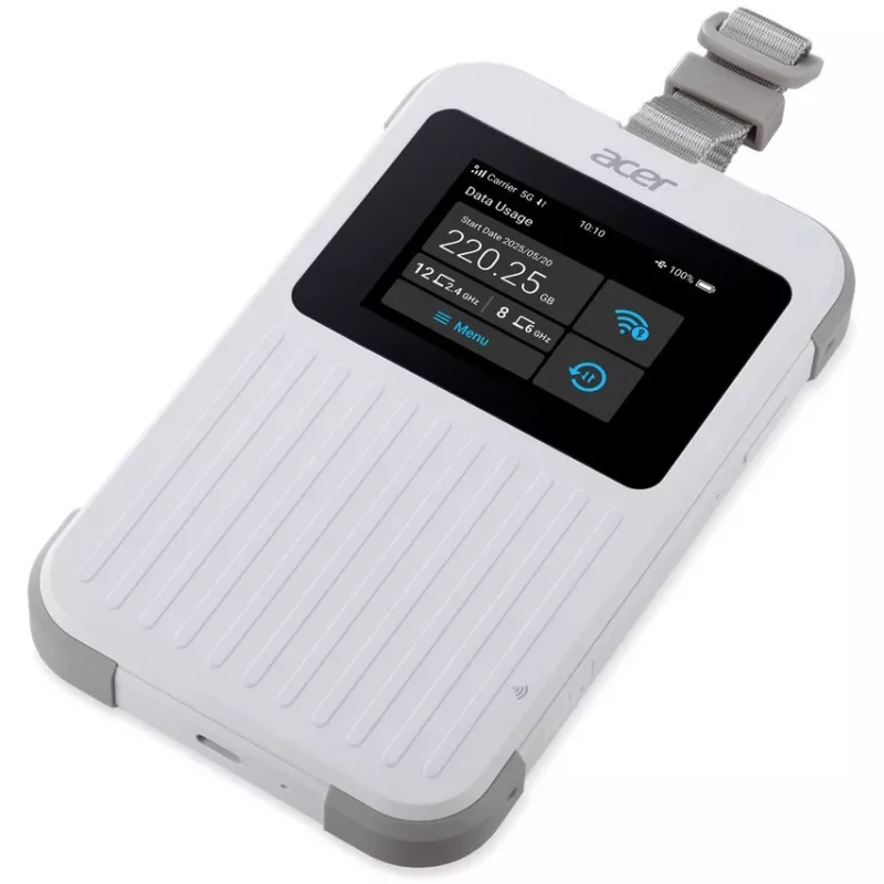 Portable router Acer Connect M6E with 20GB, Dual‑band (2.4 GHz + 5 GHz or 2.4 GHz + 6 GHz), Wi‑Fi 6E, 5G, IP68, 2x2 internal antennas, 4GB RAM, 2.5 GHz CPU