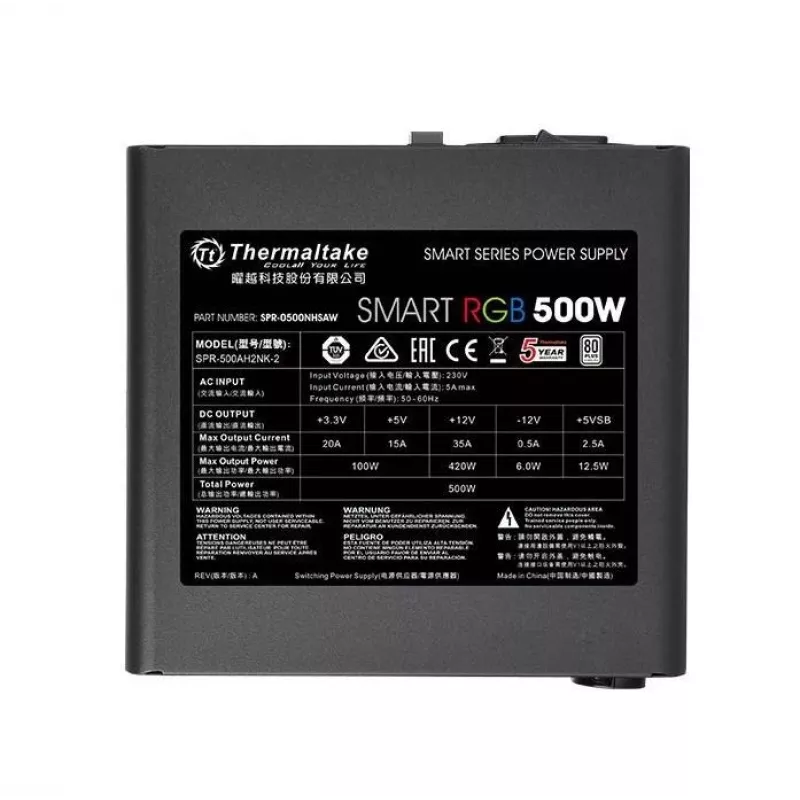 Thermaltake SMART RGB PS-SPR-0500NHSAWE-1 - Power Supply (Internal) - ATX12V 2.3 - 80 PLUS - AC 230 V - 500 Watt - active PFC - Black