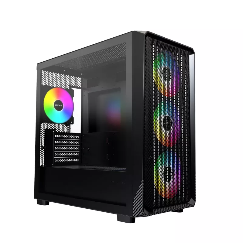 Montech X5M (B) Micro Tower PC case — Micro‑ATX/Mini‑ITX, 3x120mm front, 1x120mm rear, supports ATX PSU, 2x3.5 inch + 4x2.5 inch, Black