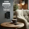 Power splitter MACLEAN MCE248 F/B — 3 AC sockets (1x16A, 2x6A) and 4 USB ports (2xUSB‑A, 2xUSB‑C PD 20W), EU plug, black