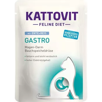 Wet veterinary cat food KATTOVIT Adult Duck & Rice sachet 85 g — gastrointestinal support, pancreatic insufficiency