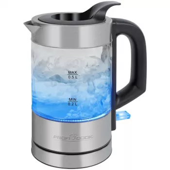 ProfiCook PC-WKS 1228 G electric kettle 0.5 L 1100 W Stainless steel, Transparent