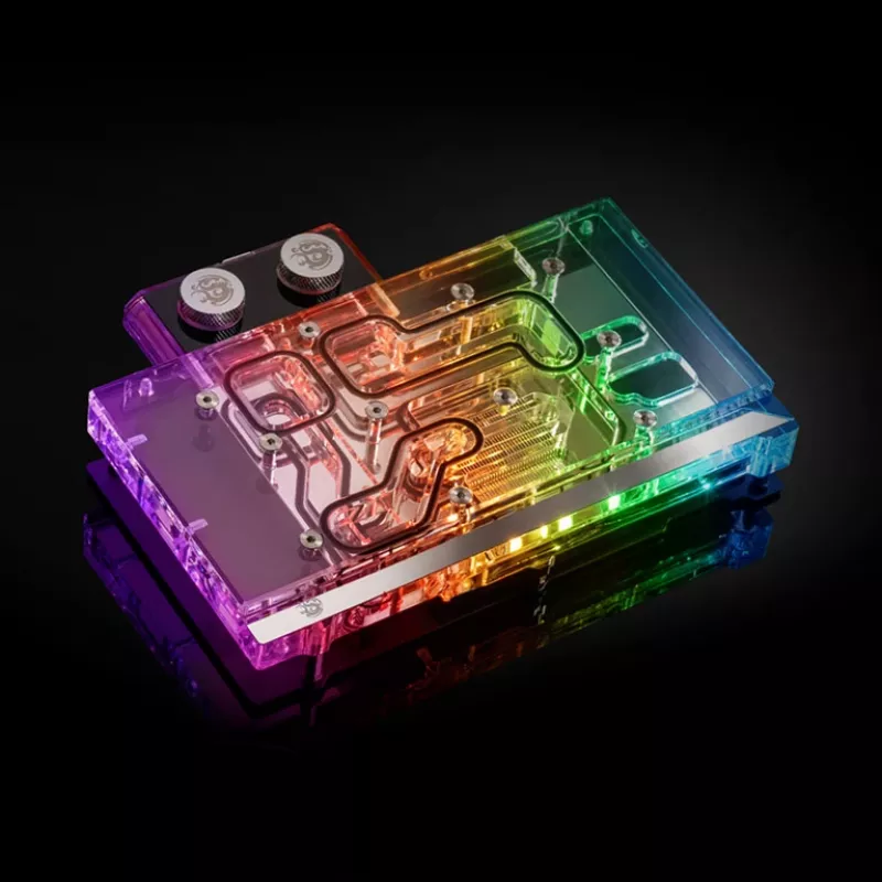 Water block BitsPower Classic VGA BP-VG3070FE — 125×171.4×28.4 mm, 3‑pin RGB, black/silver/transparent