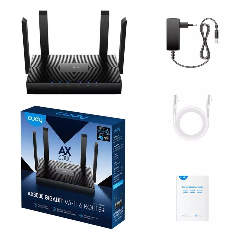 Cudy WR3000 wireless router Gigabit Ethernet Dual-band (2.4 GHz / 5 GHz) Black