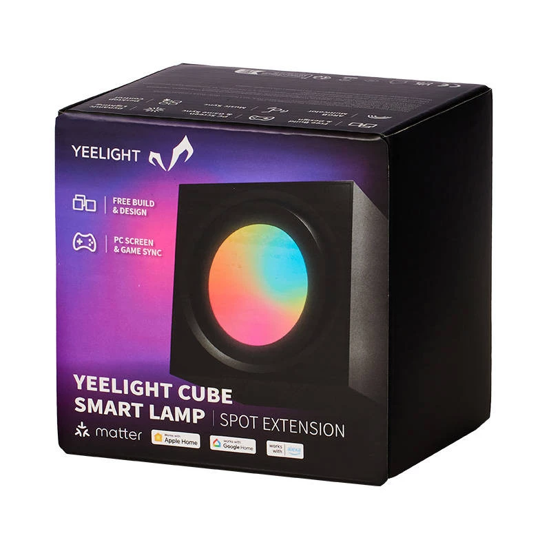 Smart table lamp Yeelight Cube — multicolour, Wi‑Fi/Bluetooth, 2.4 GHz, Bluetooth 5.0, AC 100–240 V, 1.5 m cable, black