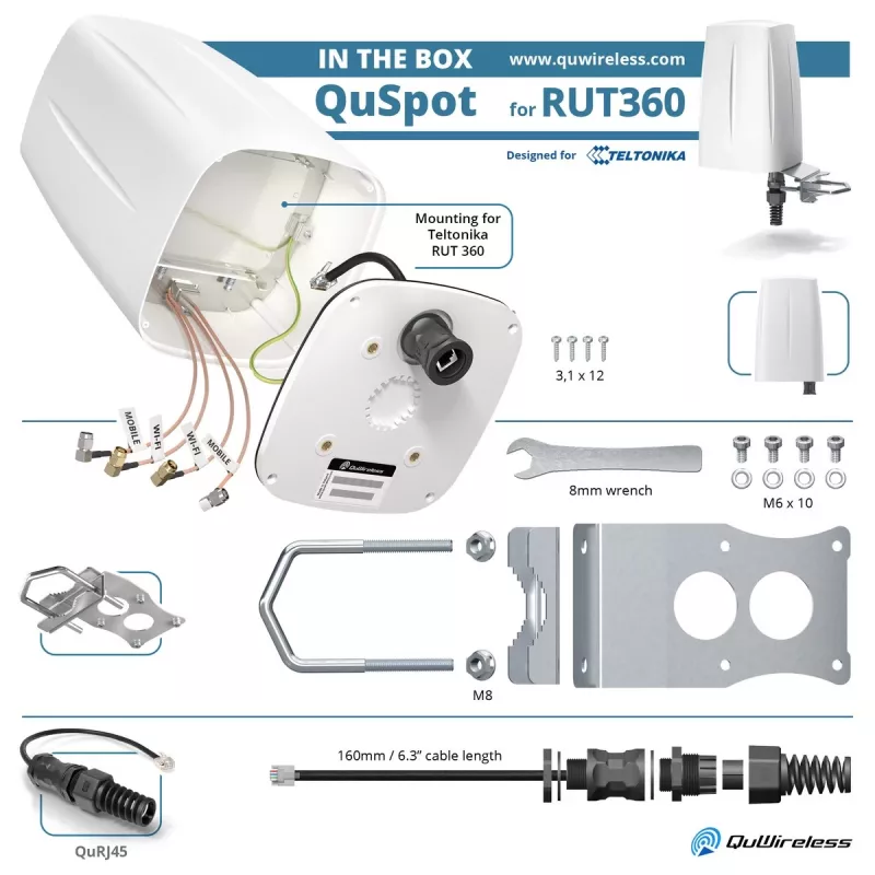 Omni-directional network antenna QuWireless QuSpot A360S — PoE/LAN, 6 dBi, 0.694–2.7 GHz, vertical polarization
