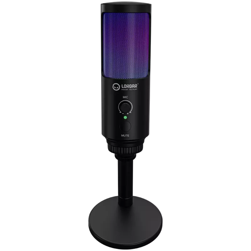 LORGAR SMP40, RGB Microphone with external mute button and metal stand, Black