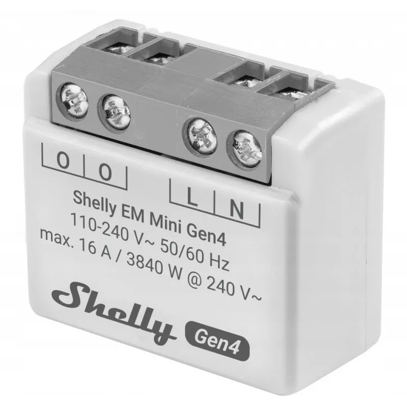 Smart relay Shelly Relay EM Mini Gen4 1-channel Wi‑Fi Matter Zigbee Bluetooth 8A, 110–240V, energy meter