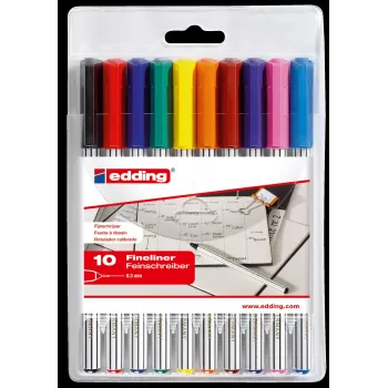 Fineliner pen set Edding 4-89-10 — 0.3 mm tip, assorted colors, 10 pcs