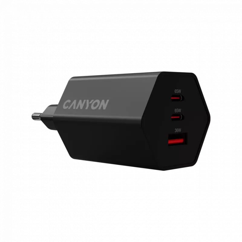CANYON Charger HEXAGON 65 GaN 65W 2xPD 1xQC EU Black (CND-CHAHEX65B)